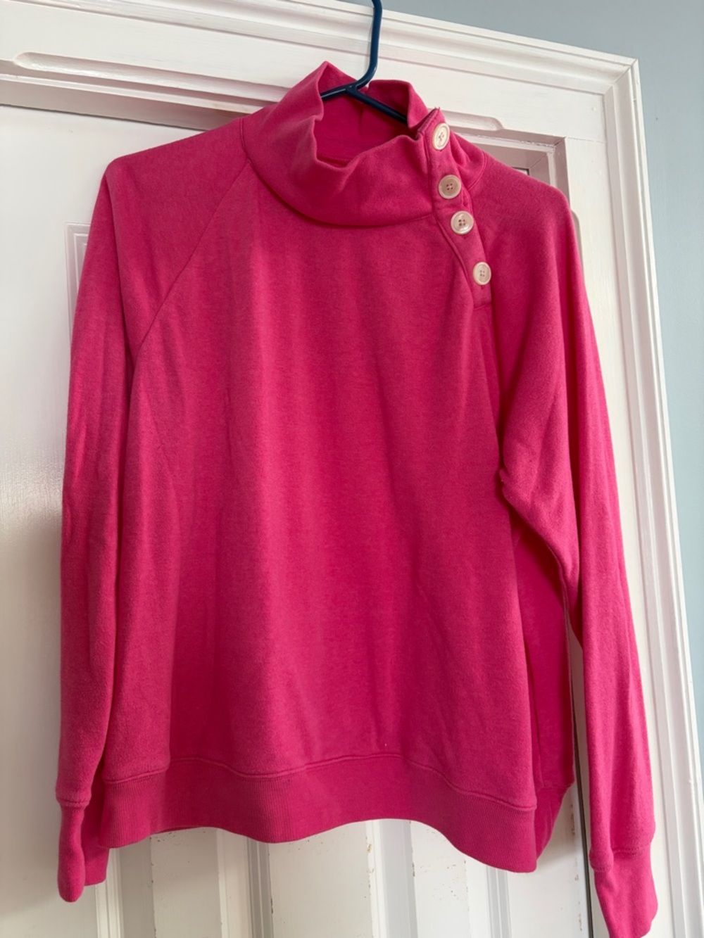 J. Crew Hot Pink Funnel Neck Sweatshirt with Shoulder Buttons